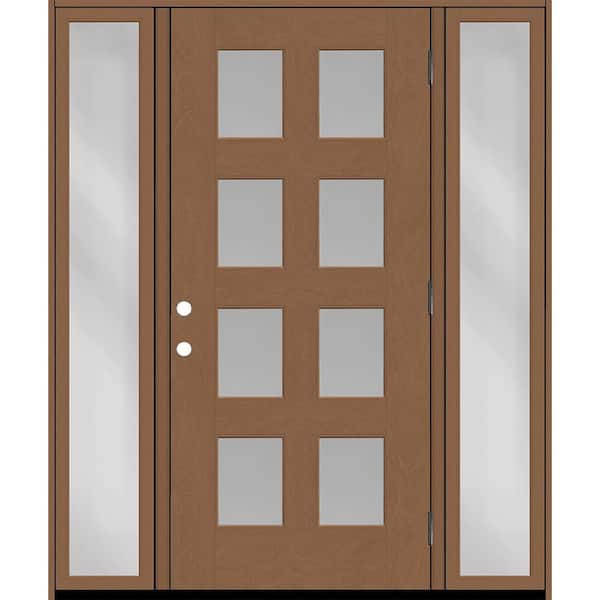 Regency 68 in. x 80 in. 8L Modern Clear Glass LHOS AutumnWheat Stain Fiberglass Prehung Front Door w/Clr14in. SLs 6-9/16