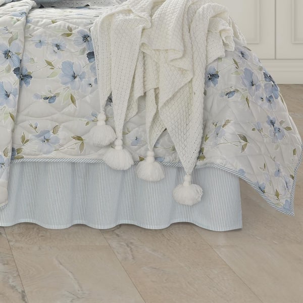 Unbranded Cecile 15 in. Drop Blue Striped Cotton King Bed Skirt