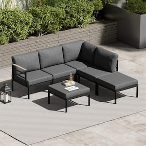 6-Piece Aluminum Leisure Outdoor Day Bed Sofa with Dark Gray Cushions