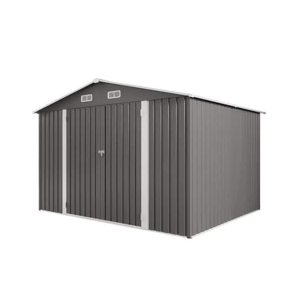10 ft. W x 8 ft. D Metal Outdoor Storage Shed with Double Pitched Roof Lockable Double Door Windows(80 sq. ft. ) in Gray