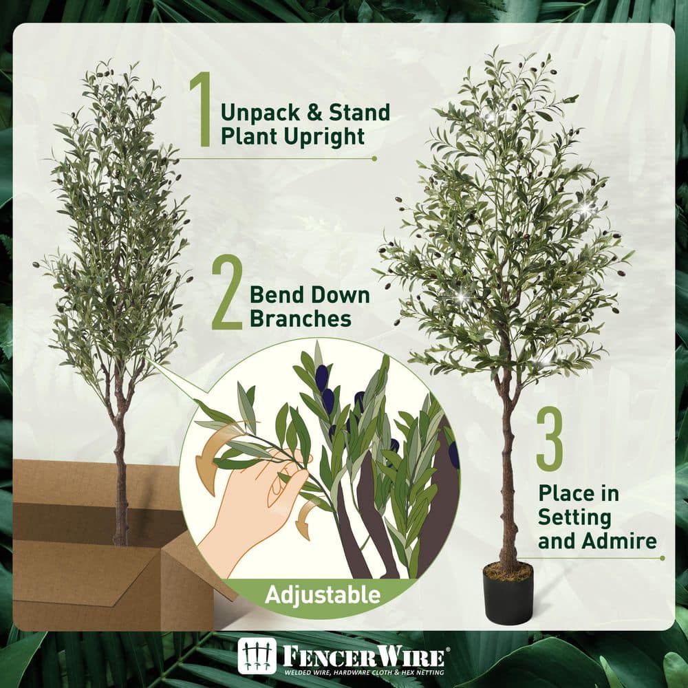 7-Foot Green Artificial Olive Tree with Black Plastic Pot