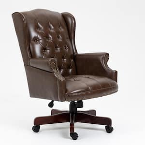 PU Leather Ergonomic Executive Chair in Brown with Thick Padded Seat, Backrest and Smooth Glide Caster Wheels