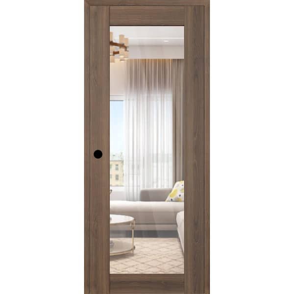 Vona 207 DIY-Friendly 36 in. x 80 in. Right-Handed Clear Glass Pecan Nutwood Composite Single Prehung Interior Door
