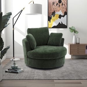 42.2 in. W Green Chenille Swivel Accent Barrel Chair Oversized Arm Chair with 3 Pillows