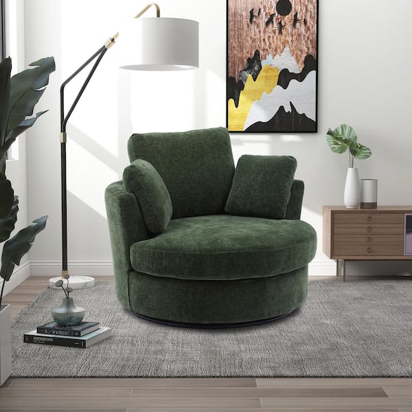 Unbranded 42.2 in. W Green Chenille Swivel Accent Barrel Chair Oversized Arm Chair with 3 Pillows