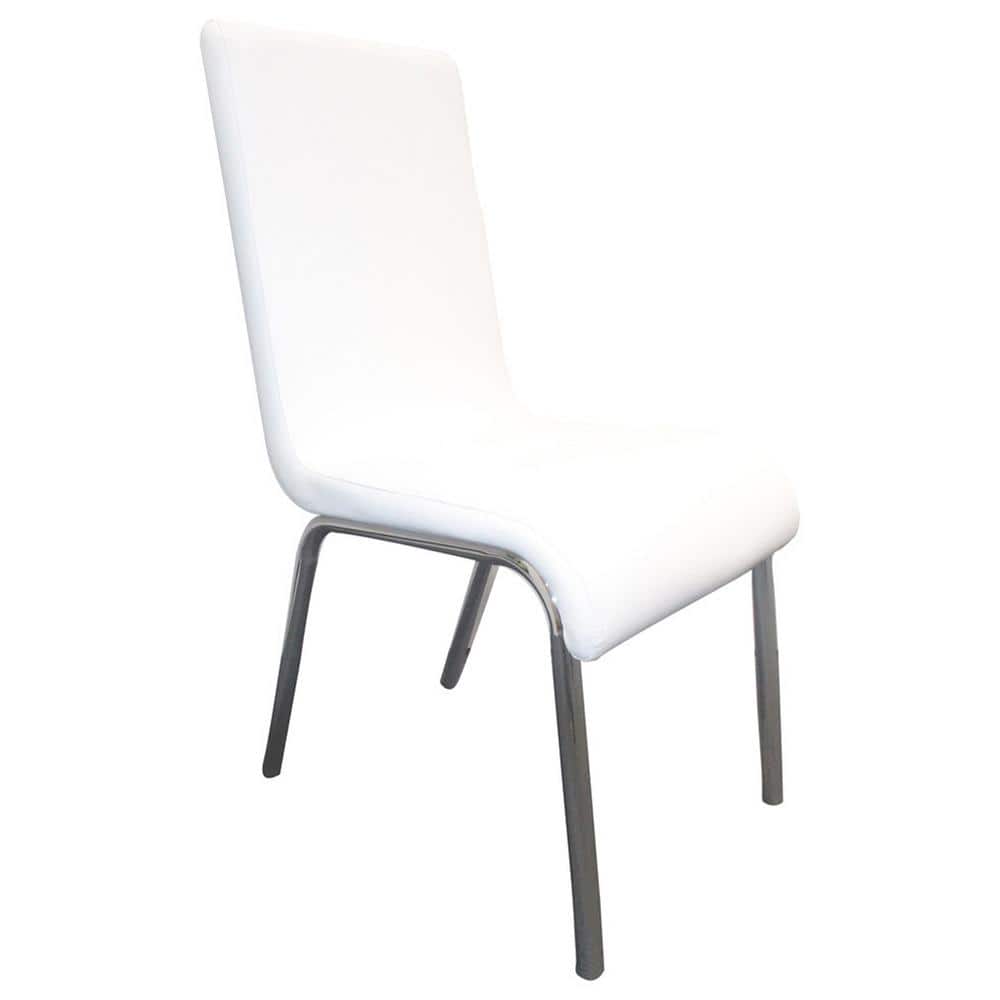 Modern Faux Leather and Chrome White Dining Side Chair Set