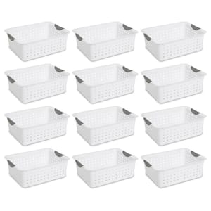 Medium Ultra Plastic 3.0 Gal. Storage Bin Organizer Basket in White (12-Pack)