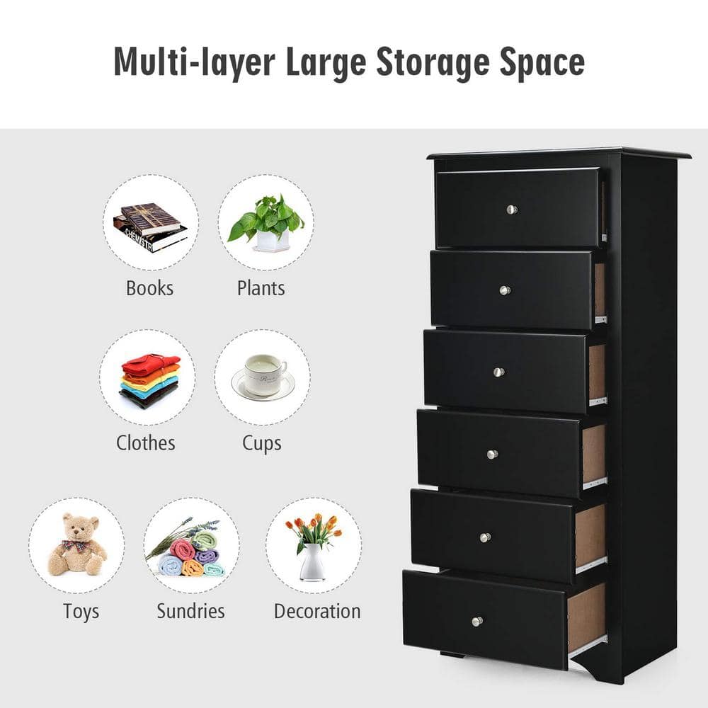 Black Vertical 6-Drawer MDF Storage Chest