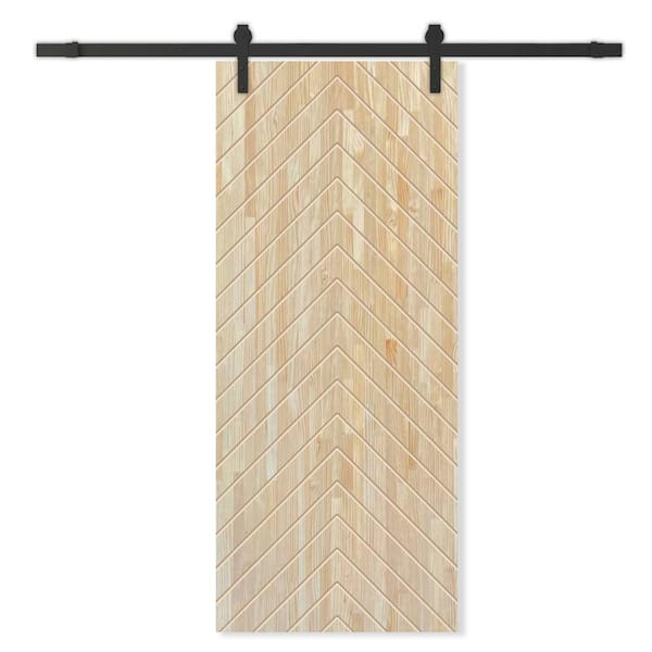 CALHOME 42 in. x 80 in. Natural Pine Wood Unfinished Interior Sliding Barn Door with Hardware Kit