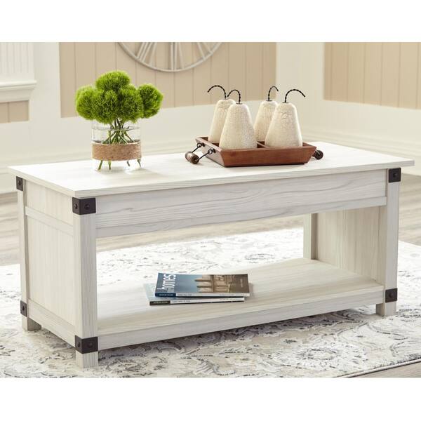 Signature DESIGN BY ASHLEY Bayflynn 43 In. Whitewash Rectangle Wood Lift-Top Coffee Table