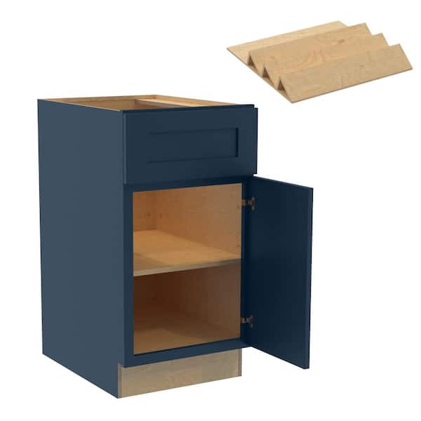 Home Decorators Collection Newport 18 in. W x 24 in. D x 34.5 in. H Assembled Plywood Base Kitchen Cabinet in Mythic Blue with Spice Soft Close RH
