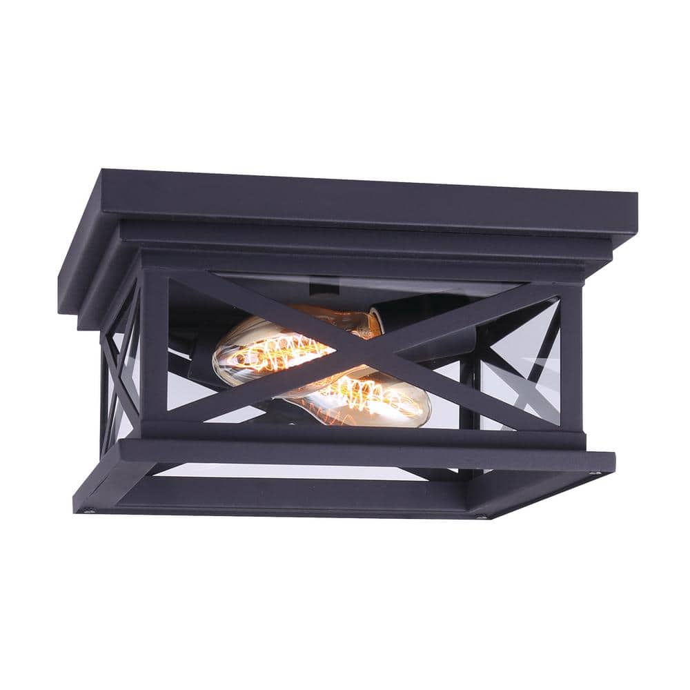 Elm Black Glass 2-Light Outdoor Flush Mount Lantern