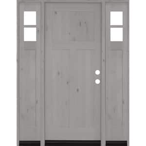 60 in. x 80 in. Knotty Alder 3 Panel Left-Hand/Inswing Clear Glass Grey Stain Wood Prehung Front Door with Sidelites