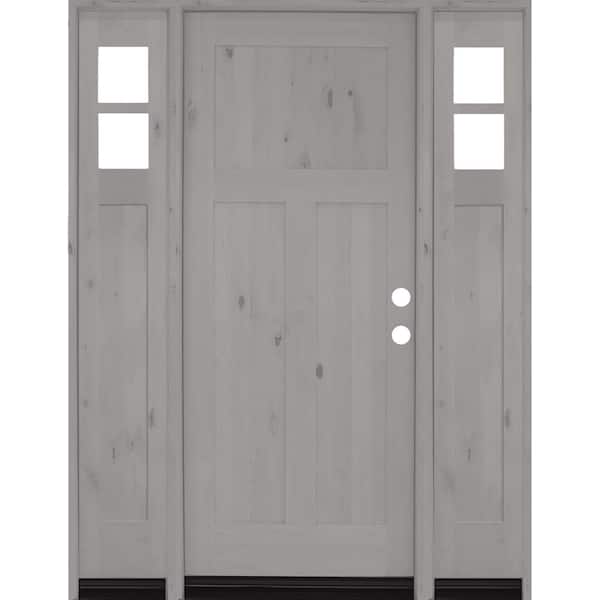 Krosswood Doors 60 in. x 80 in. Knotty Alder 3 Panel Left-Hand/Inswing Clear Glass Grey Stain Wood Prehung Front Door with Sidelites