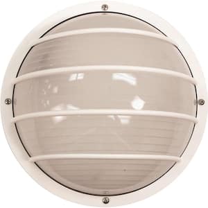 Mini 1-Light White Polycarbonate Outdoor Caged Ceiling Flush Mount/Wall Mount Sconce with Polycarbonate Half Sphere