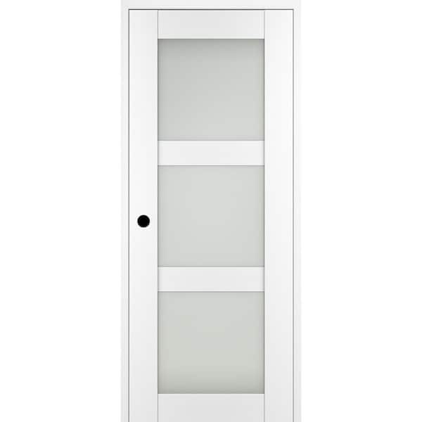 Belldinni Paola 3-Lite 28 in. x 96 in. RH Frosted Glass Bianco Noble Composite Solid Core Wood Single Prehung Interior Door