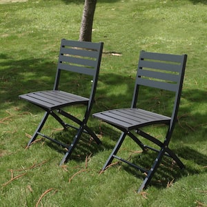 Aluminum Folding Outdoor Dining Chairs in Gray Set of 2