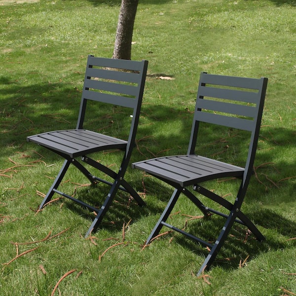 Sungrd Aluminum Folding Outdoor Dining Chairs in Gray Set of 2