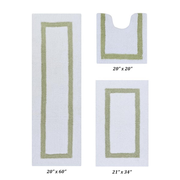 Better Trends Hotel Collection White/Sage (20" x 20" : 21" x 34" : 20" x 60") 100% Cotton 3 Piece Bath Rug Set