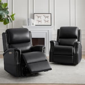 Joachim Black 34.5 in. Traditional Genuine Leather Power Swivel Glider Recliner (Set of 2)