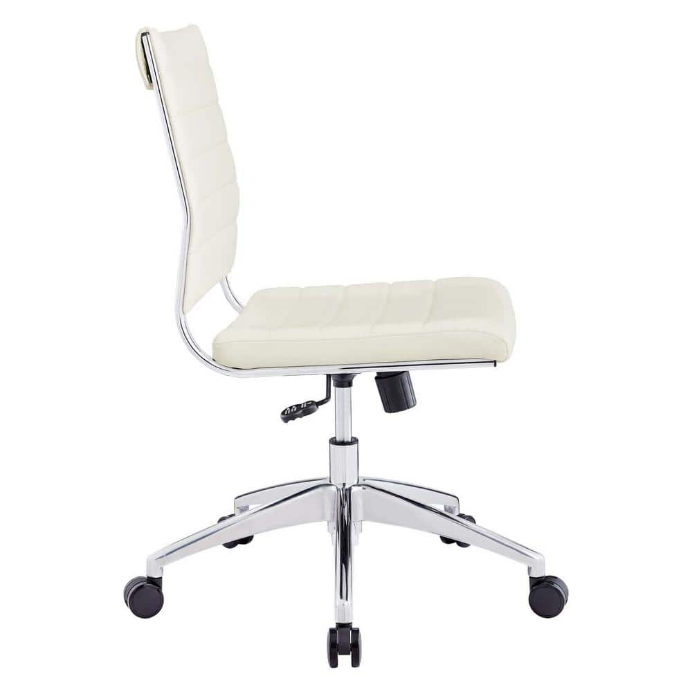 White Vinyl Armless Swivel Task Chair with Metal Base