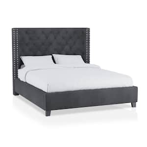 Weswon Dark Gray Tufted California King Panel Bed