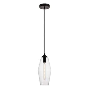 Timeless Home 5.9 in. 1-Light Black and Clear Pendant Light, Bulbs Not Included