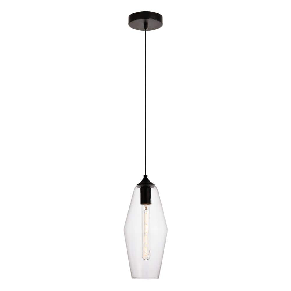 Timeless Home Park 5.9 in. W x 12.7 in. H 1-Light Black Pendant with Clear 