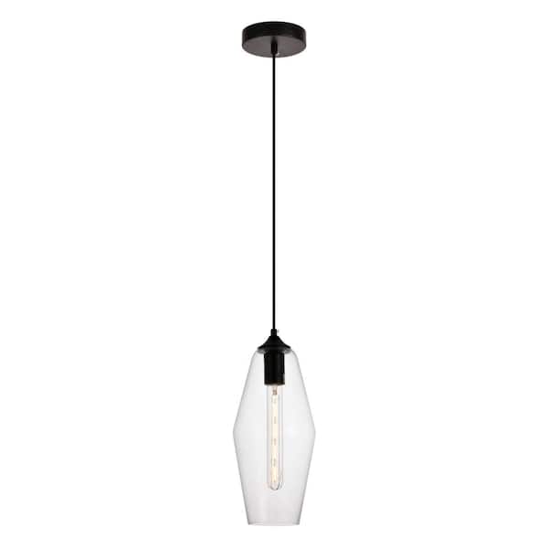 Unbranded Timeless Home Park 5.9 in. W x 12.7 in. H 1-Light Black Pendant with Clear Glass Shade