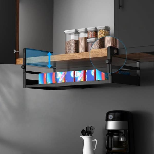 2-Pack Under Shelf Basket Organizer with 13-21 in. Stretchable Length Hanging Holder for Kitchen, Desk, Cupboard, Black