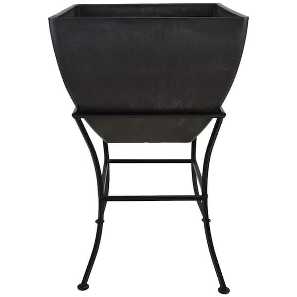 RTS Home Accents 20 in. Square Indoor/Outdoor Graphite Polyethylene Planter with Wrought Iron Stand
