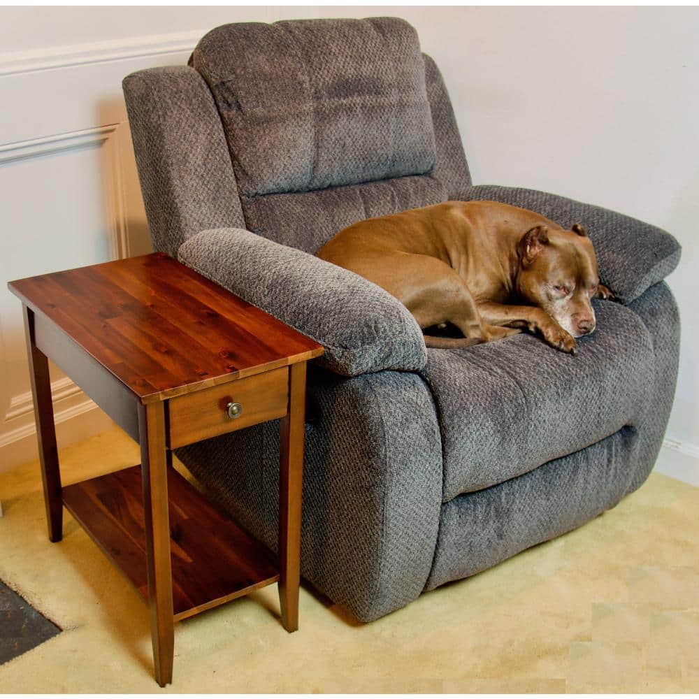Mahogany Acacia Wood End Table with Drawer and Shelf