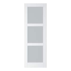 28 in. x 80 in. 3-Lite Tempered Frosted Glass and Solid Core Manufacture Wood White Primed Interior Door Slab