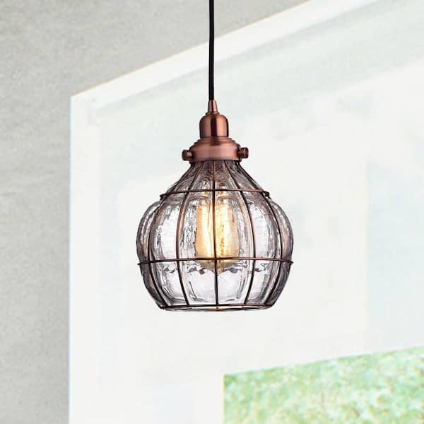 CLAXY 60 Watt 1 Light Red Finished Shaded Pendant Light with Clear glass Glass Shade and No Bulbs Included