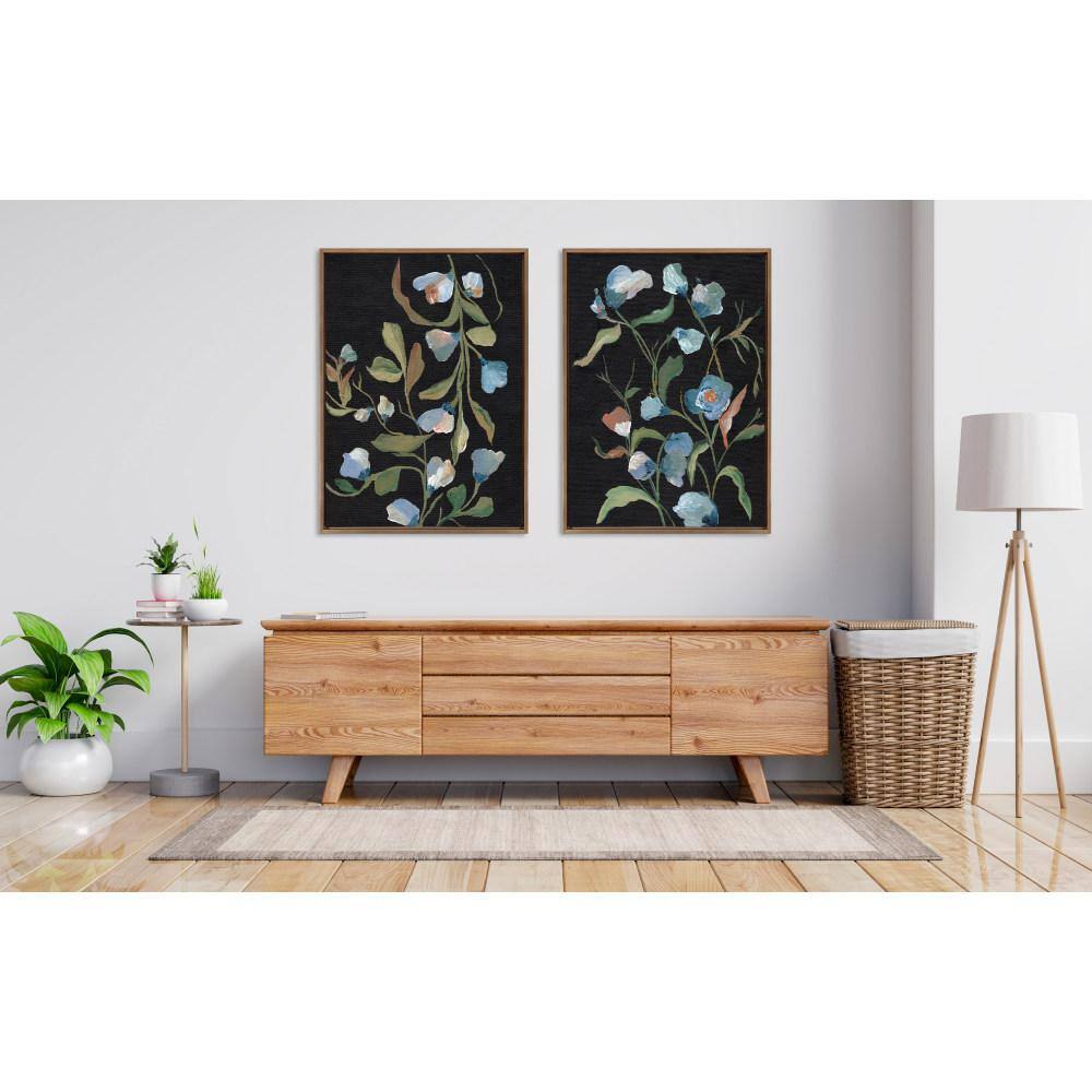 Gold Framed Floral Canvas Art Set with Black Background, 28"x38"