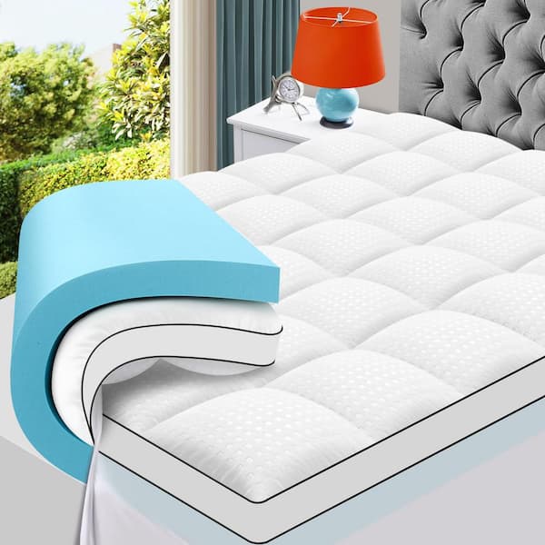 JEAREY 2 in. Gel Memory Foam Mattress Topper with 2 in. Mattress Pad ...