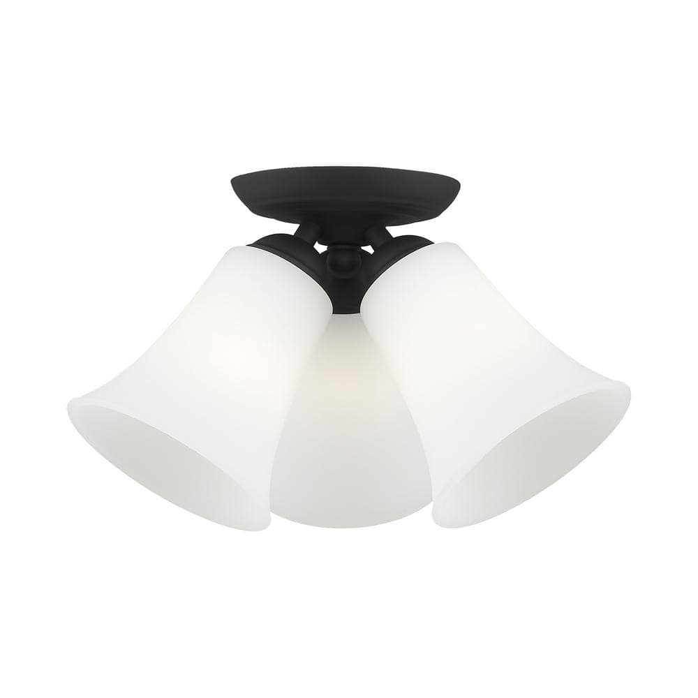 Ridgedale Satin Opal 3-Light Black Flush Mount Ceiling Fixture