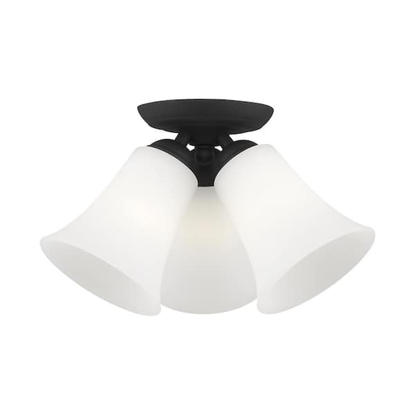 Livex Lighting Providence 3-Light Ceiling Black Incandescent Semi-Flush Mount