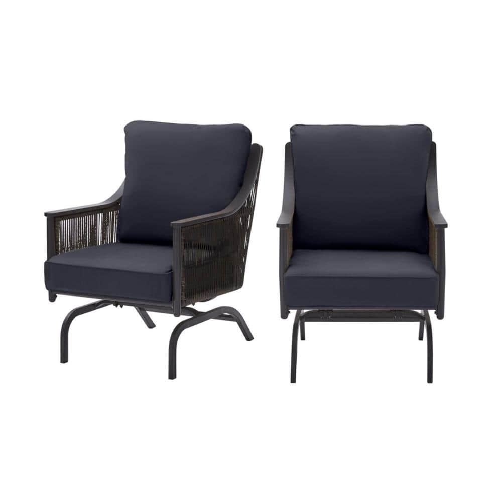 Hampton Bay Bayhurst Black Wicker Outdoor Patio Rocking Lounge Chair with CushionGuard Midnight Navy Blue Cushions 2 Pack H007 01411400 The Home