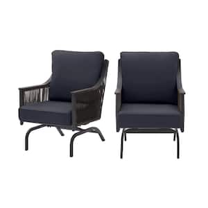 Bayhurst Black Wicker Outdoor Patio Rocking Lounge Chair with CushionGuard Midnight Navy Blue Cushions (2-Pack)