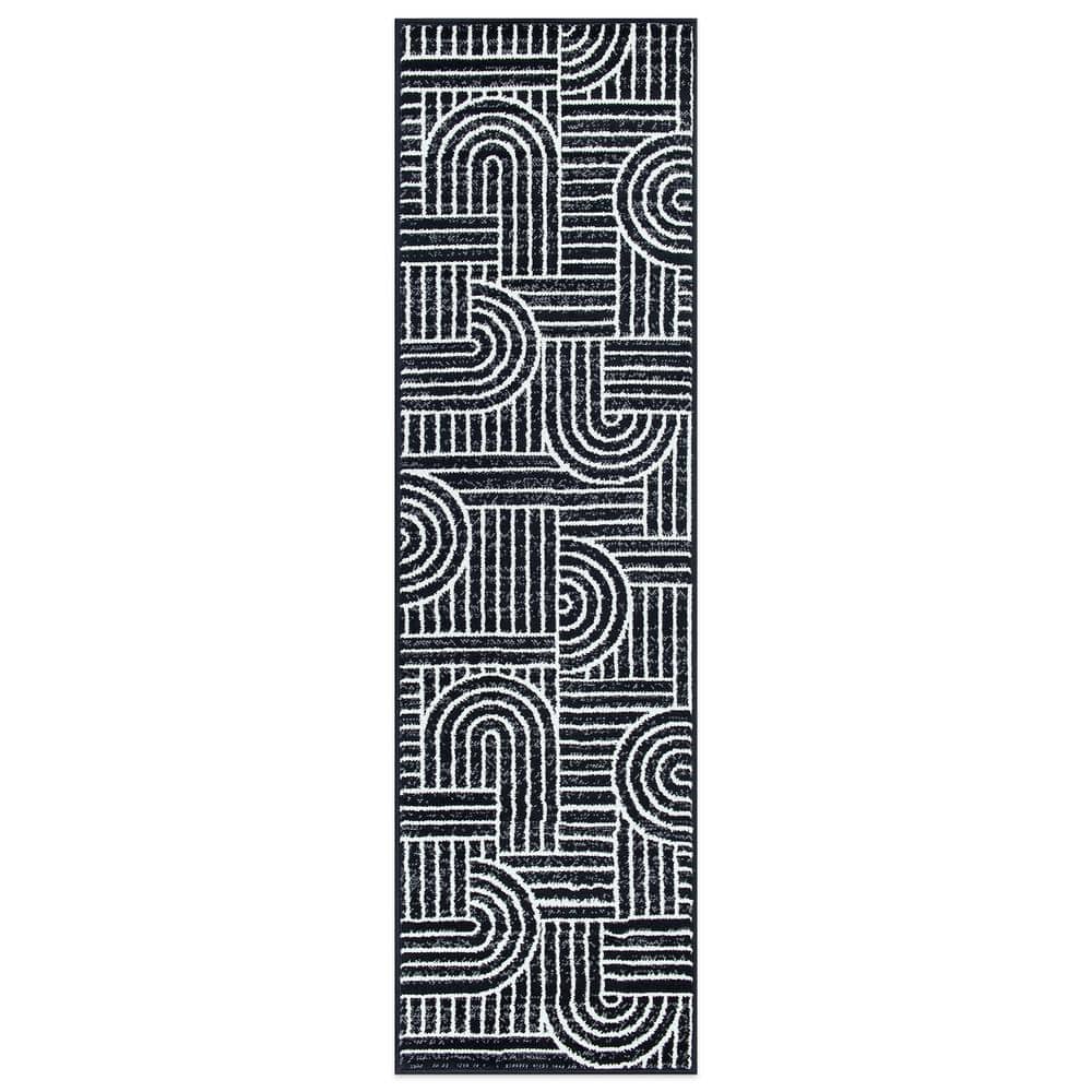 World Rug Gallery Milan Black 2 ft. x 7 ft. Contemporary Stripe Arch ...