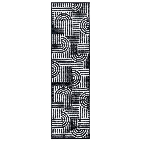 World Rug Gallery Milan Black 2 ft. x 7 ft. Contemporary Stripe Arch Design Runner Rug