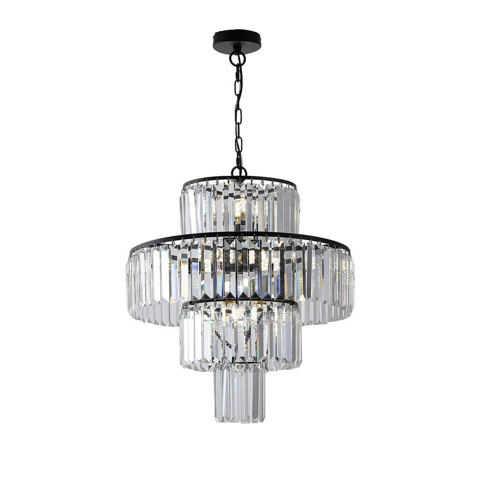 12-Light Black Crystal Chandelier Design Round Chandelier for Dining Room B