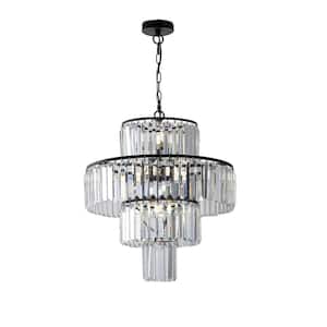 12-Light Black Crystal Chandelier Design Round Chandelier for Dining Room Bedroom Living with No Bulbs Included