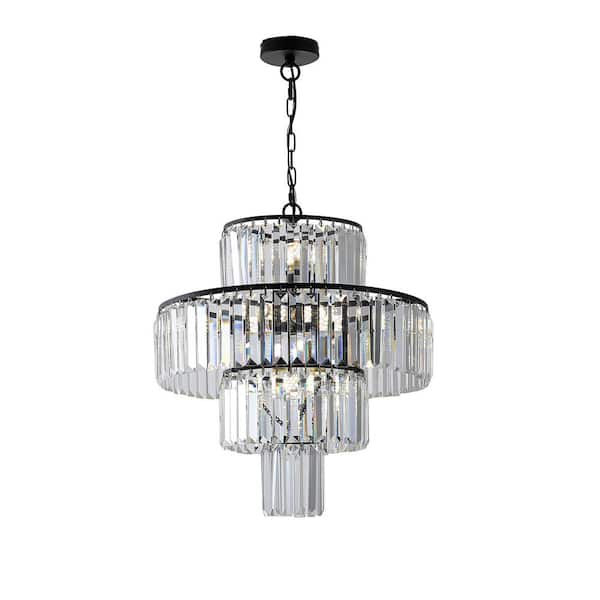 FIRHOT 12-Light Black Crystal Chandelier Design Round Chandelier for Dining Room Bedroom Living with No Bulbs Included