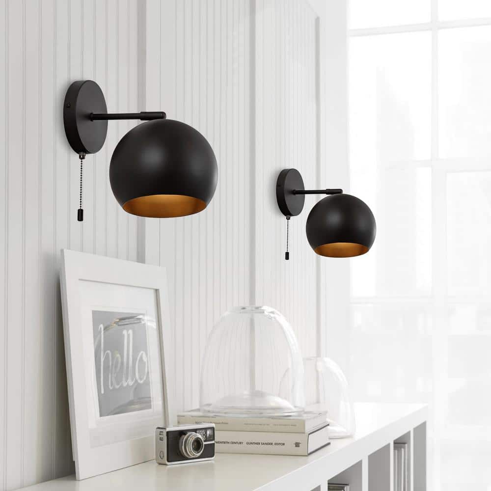 Tierra Black Iron Globe Shade Wall Sconce Set