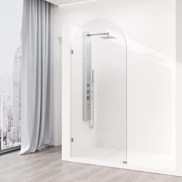 Arden 34 in. W x 78 in. H Frameless Fixed Shower Screen in Stainless Steel with 3/8 in. (10mm) Clear Glass