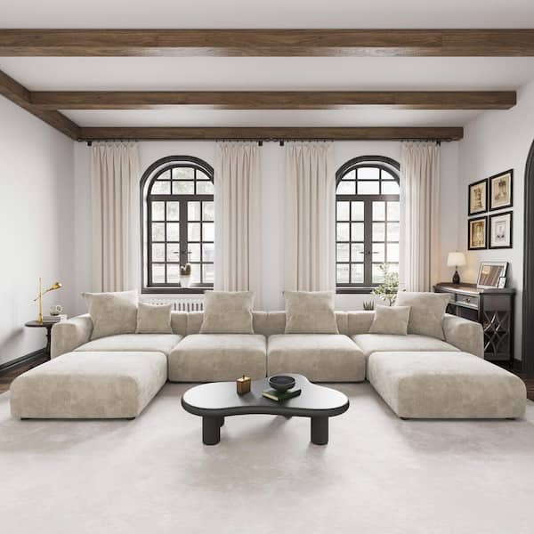 181.1 in. W Square Arm 5-Piece Corduroy Fabric Modular Free combination Sectional Sofa in Beige