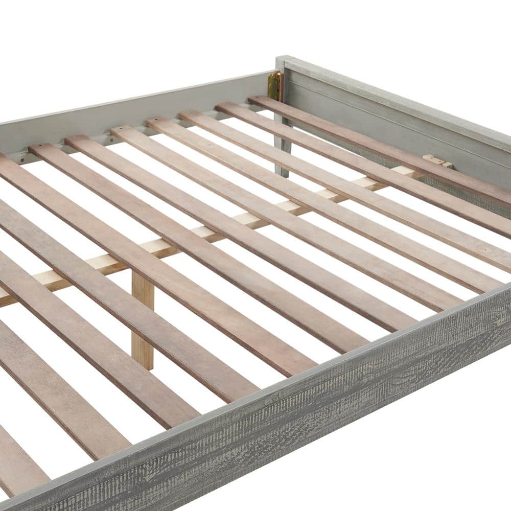 Rustic Pine Wood Full Bed with Storage Drawer - Driftwood Gray