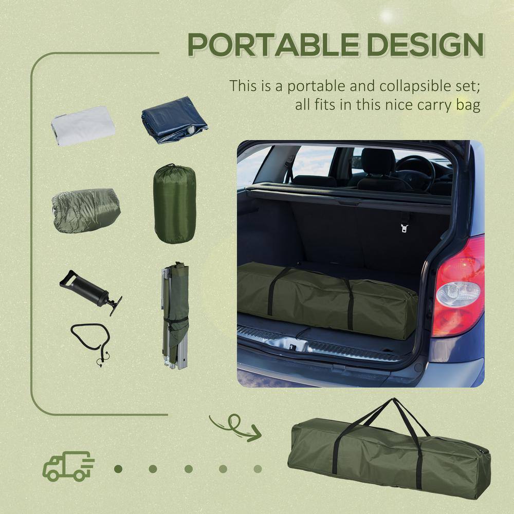 Outsunny Green Folding Camping Cot with Mattress and Pillow